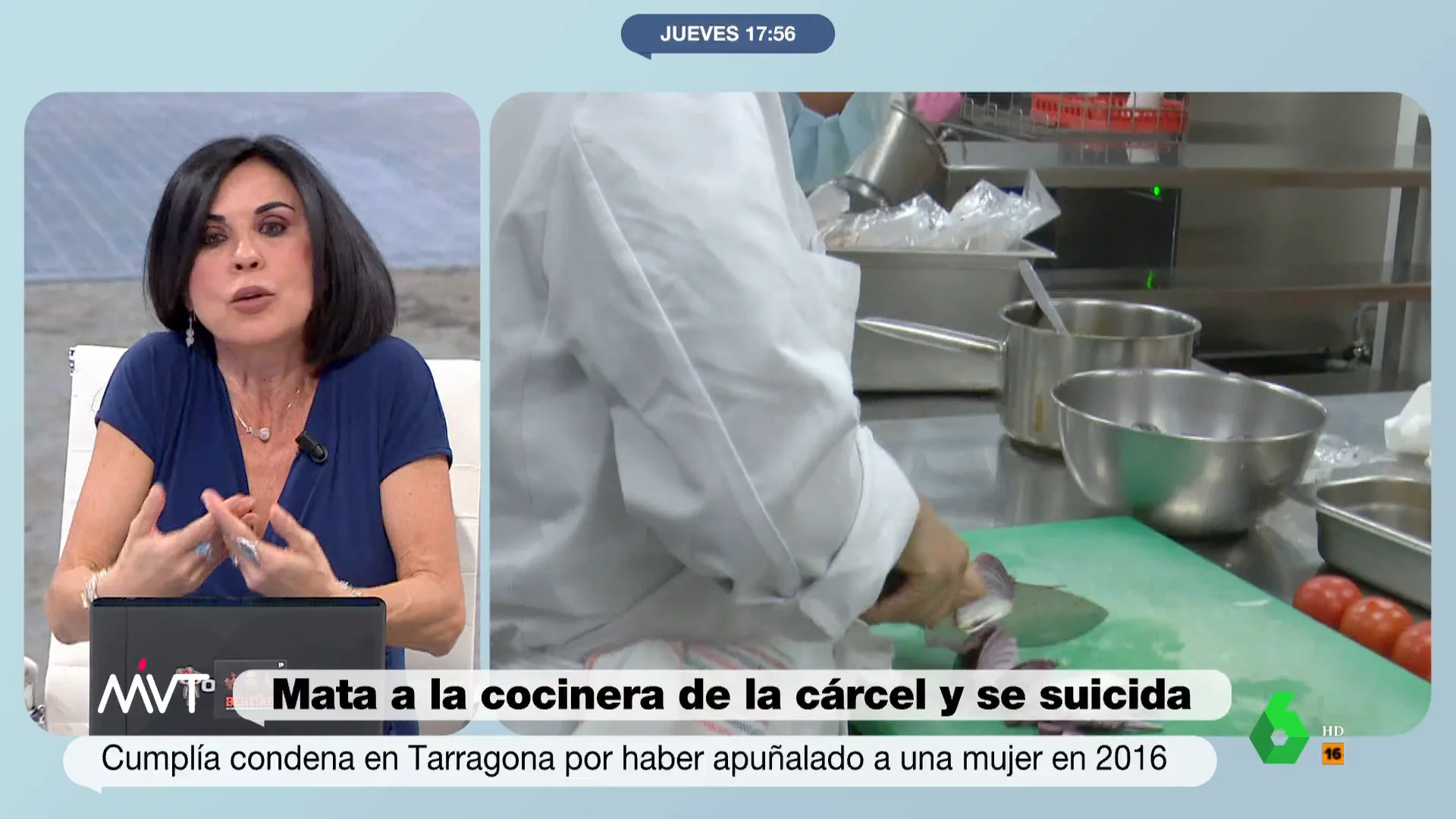 Más Vale Tarde analiza el asesinato de una cocinera de la cárcel a manos de un preso, que después se suicidó, y que cumplía condena por haber apuñalado a otra mujer en 2016. La reacción de Beatriz de Vicente, en este vídeo.