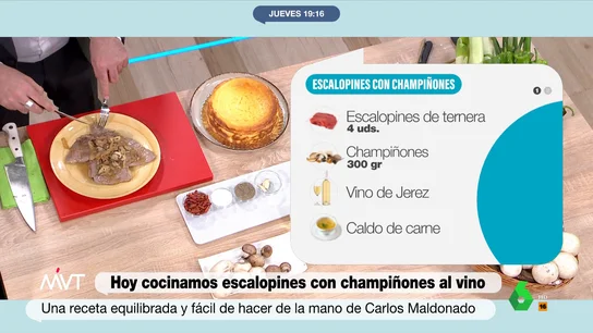Pablo Ojeda y Carlos Maldonado cocinan escalopines con champiñones: así es esta receta "fácil, sencilla y para toda la familia" Carlos Maldonado vuelve una semana más a Más Vale Tarde y, junto al nutricionista Pablo Ojeda, cocinan unos deliciosos escalopines con chapiñones. El truco para que queden jugosos y cómo limpiar los champiñones, en este vídeo.