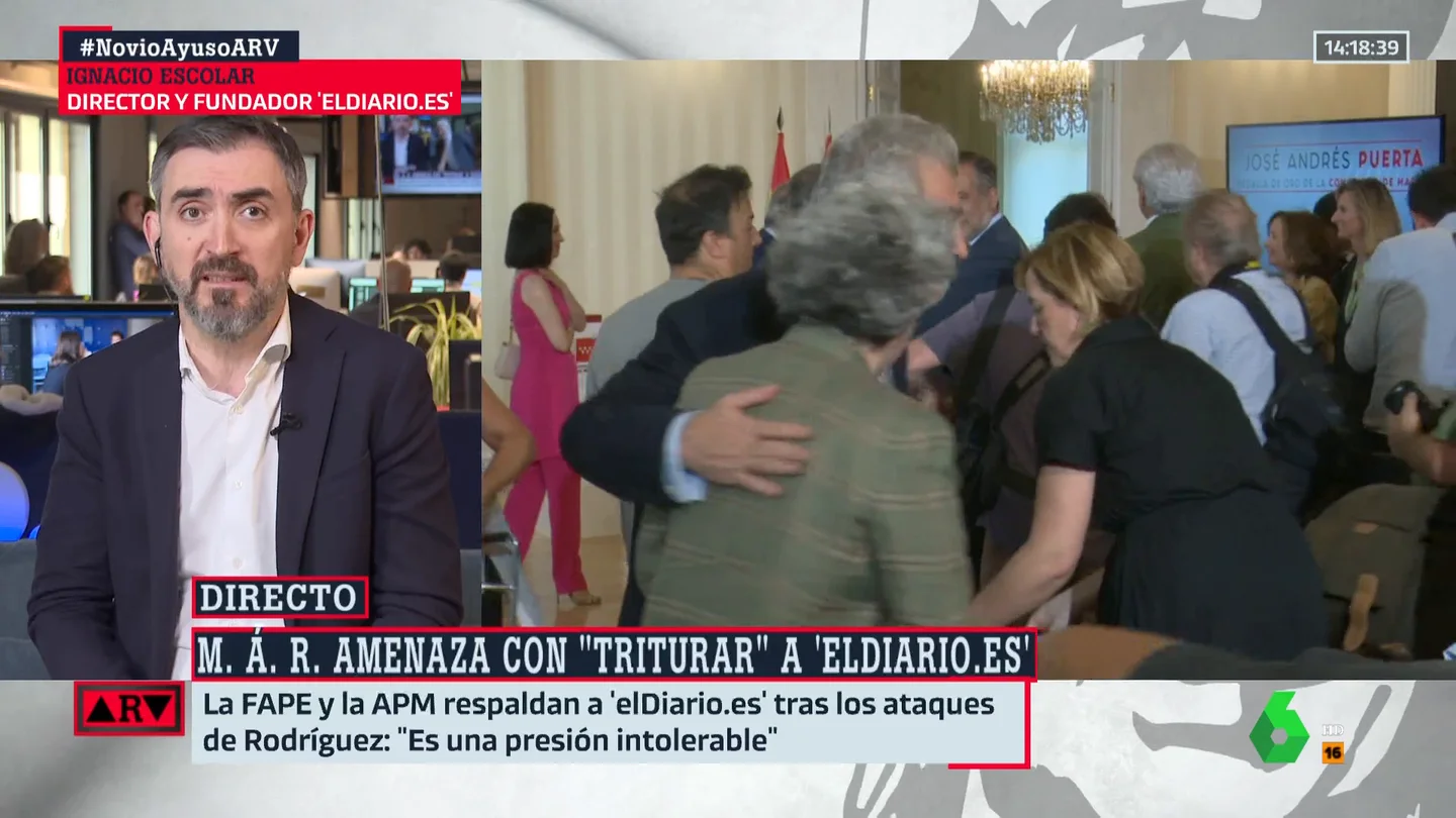 Escolar denuncia las amenazas del jefe de gabinete de Ayuso: "A la gente con la que tengo confianza no amenazo con triturarla" Escolar denuncia las amenazas del jefe de gabinete de Ayuso: "A la gente con la que tengo confianza no amenazo con triturarla"