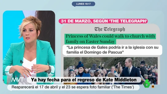Cristina Pardo estalla ante el silencio de la casa real británica en el caso de Kate Middleton "No me puedo creer que estén dando pábulo a tanta rumorología, tanta especulación", afirma rotunda Cristina Pardo en este vídeo donde analizan cuáles son las posibles fechas para la reaparición de Kate Middleton tras su polémica ausencia.