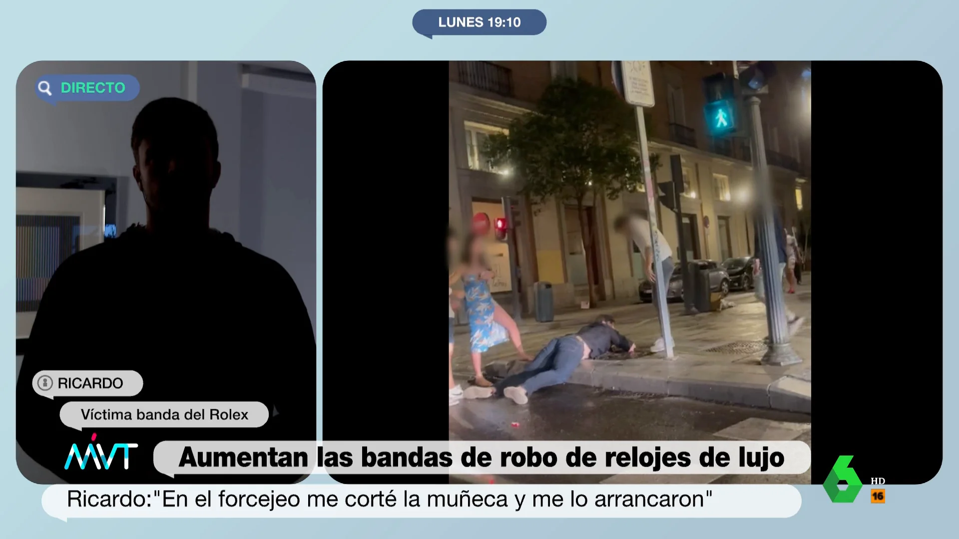 Ricardo, víctima de una banda dedicada al robo de relojes de lujo, explica en Más Vale Tarde cómo vivió la noche en que unos ladrones le robaron su Rolex. En este vídeo, recuerda el corte en la muñeca que sufrió y el golpe que le dejó inconsciente.