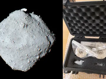 Asteroide Ryugu y el maletín con muestras Asteroide Ryugu y el maletín con muestras