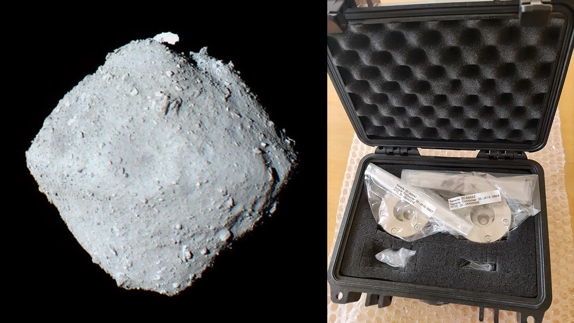 Asteroide Ryugu y el maletín con muestras