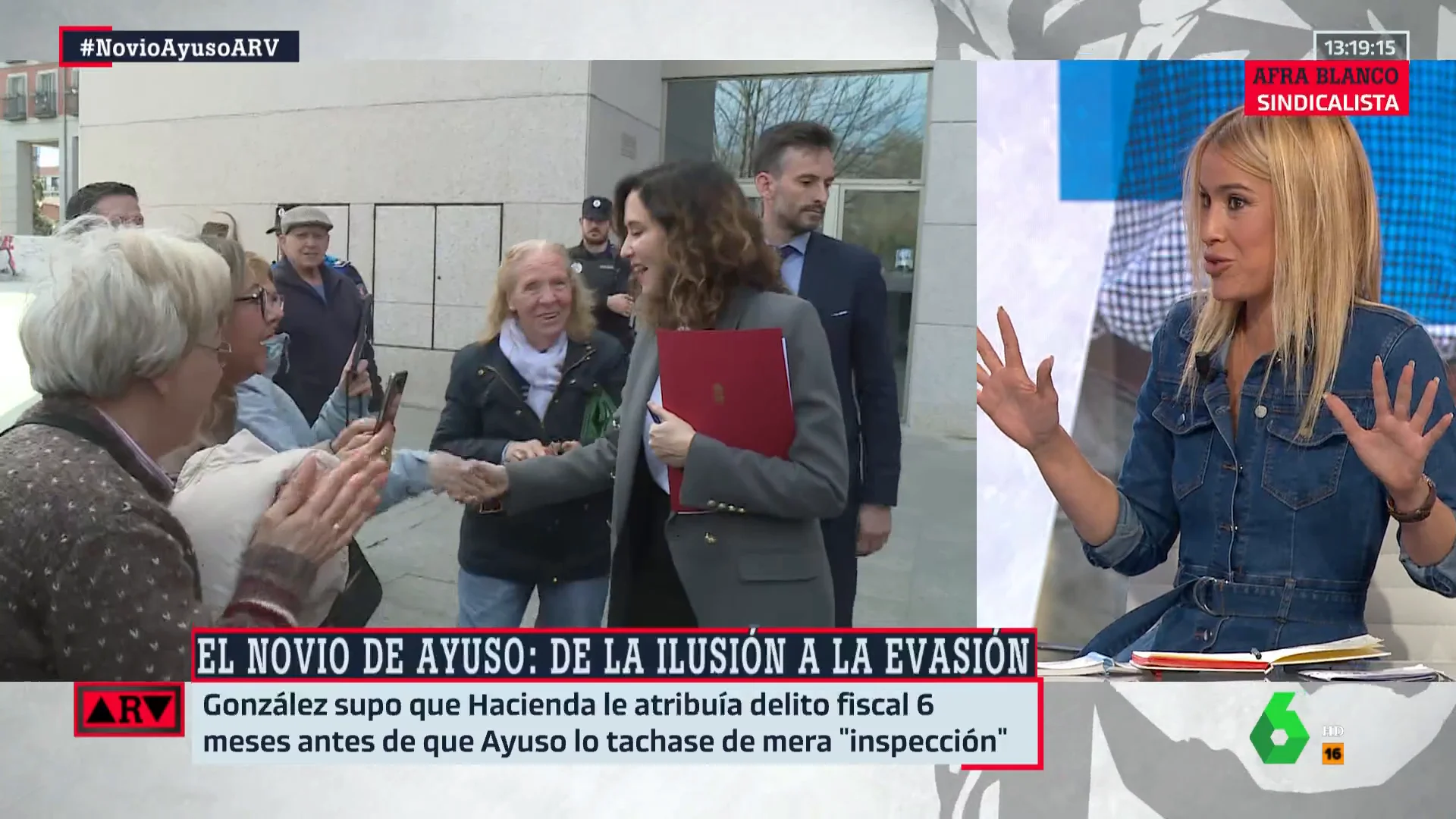 ARV - Afra Blanco ironiza con el "respaldo del PP" a Ayuso en el caso de su novio: "A cualquiera que pidamos su dimisión, nos llama machista"