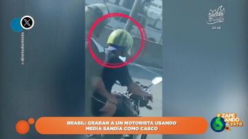 El peculiar accesorio de 'protección' que lleva un motorista brasileño a modo de casco