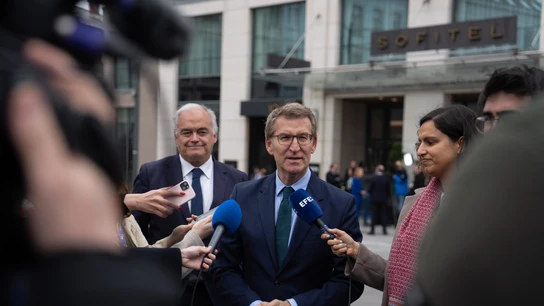 El líder del PP, Alberto Núñez Feijóo, atiende a los medios en Bruselas El líder del PP, Alberto Núñez Feijóo, atiende a los medios en Bruselas