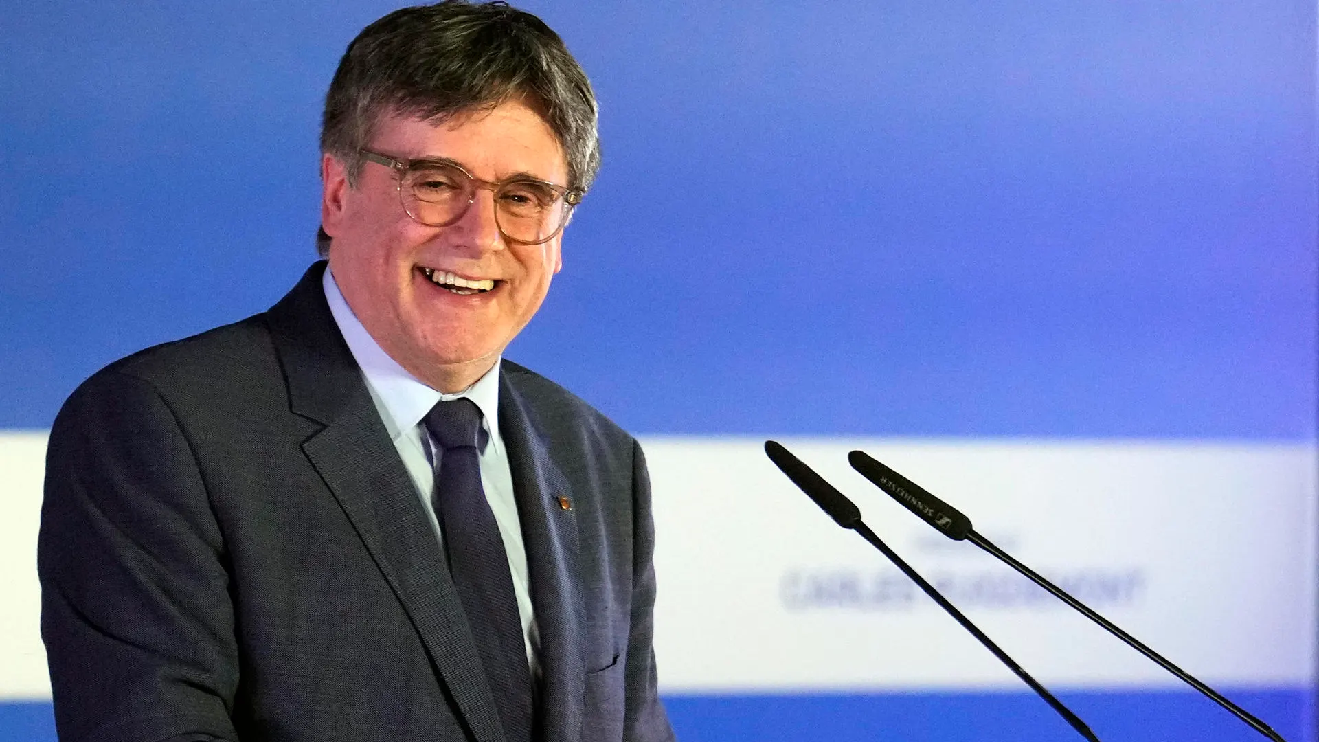 El expresidente de la Generalitat Carles Puigdemont durante la conferencia en Elna (Francia)