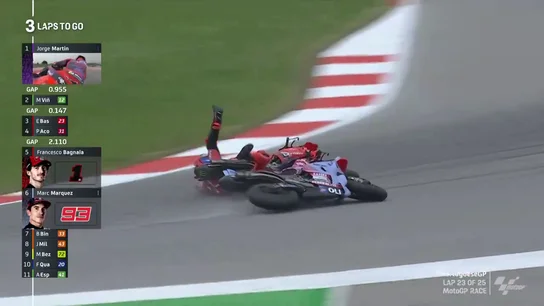 El toque entre Marc Márquez y Pecco Bagnaia que acabó con los dos por los suelos en Portugal El toque entre Marc Márquez y Pecco Bagnaia que acabó con los dos por los suelos en Portugal