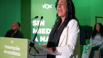 La candidata de Vox a lendakari, Amaia Martínez, durante el acto de presentación de los candidatos de su partido a las elecciones vascas