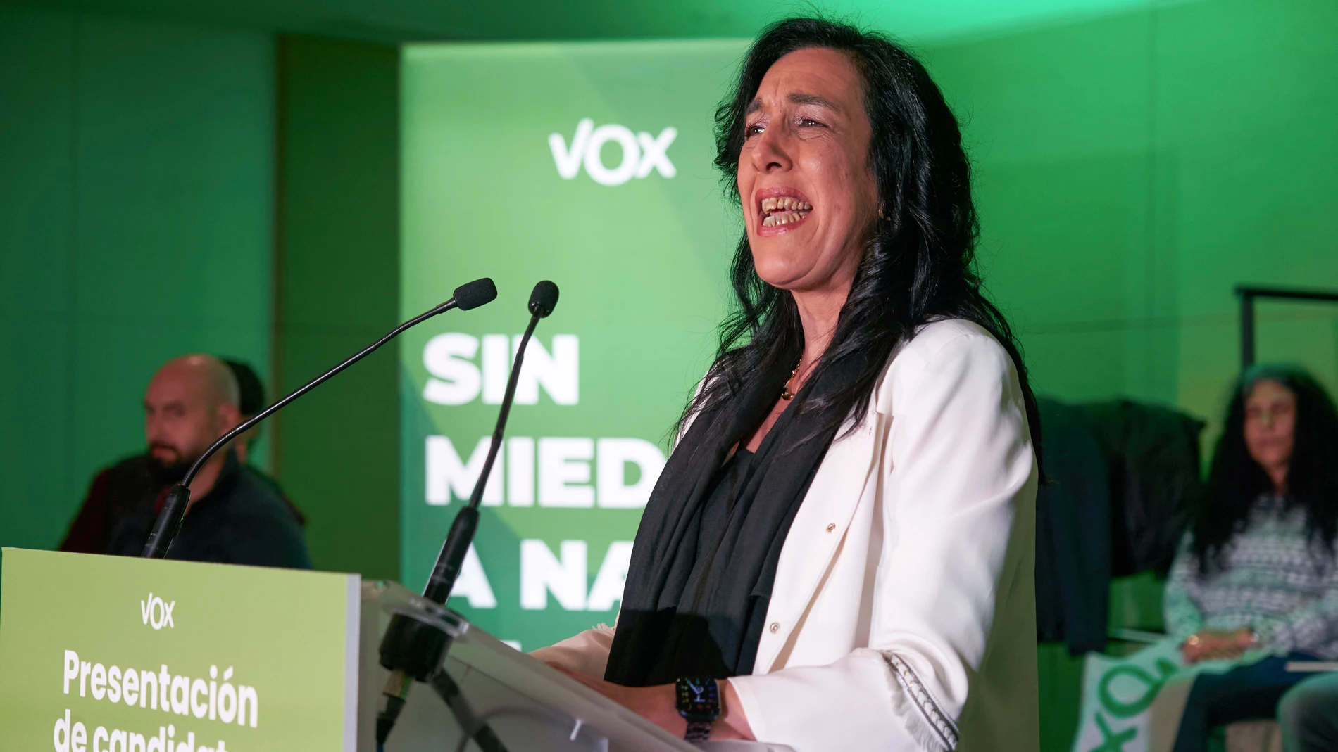 La candidata de Vox a lendakari, Amaia Martínez, durante el acto de presentación de los candidatos de su partido a las elecciones vascas