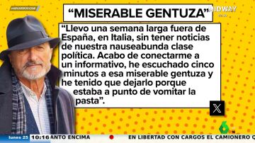 Arturo Pérez-Reverte, contra la "nauseabunda clase política": "He escuchado cinco minutos a esa miserable gentuza y lo he dejado"