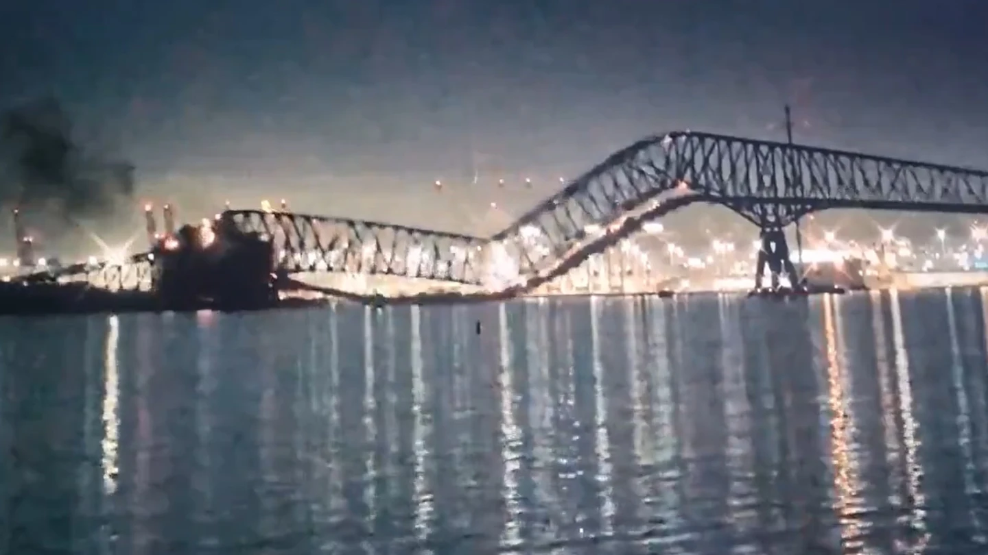 Un buque choca y derriba un puente en Baltimore mientras circulaban varias decenas de coches. Un buque choca y derriba un puente en Baltimore mientras circulaban varias decenas de coches.