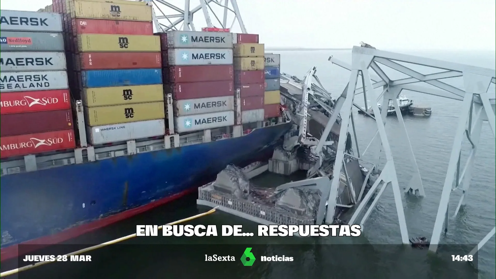 El barco que chocó con el puente de Baltimore tiene contenedores con químicos peligrosos y algunos cayeron al agua