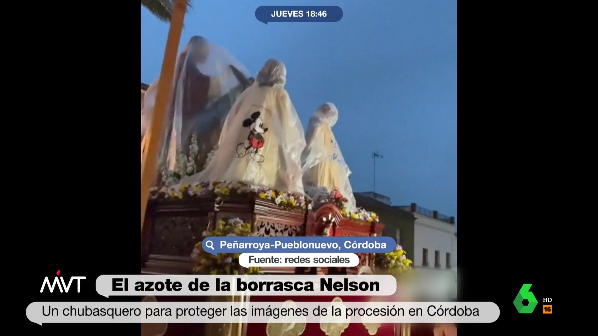 Iñaki López y Joanna Ivars comentan en este vídeo la curiosa solución de la Hermandad de la Borriquita de Peñarroya-Pueblonuevo, Córdoba, para proteger las imágenes de la lluvia durante la procesión: un chubasquero de Mickey Mouse.