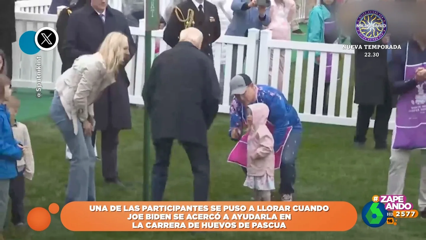 La reacción de una niña cuando Biden acude a ayudarla en la carrera de huevos de Pascua La reacción de una niña cuando Biden acude a ayudarla en la carrera de huevos de Pascua