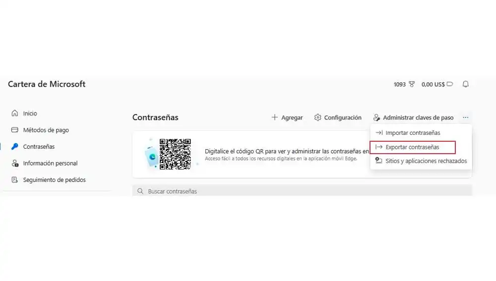 Exportando contraseña Microsoft Edge