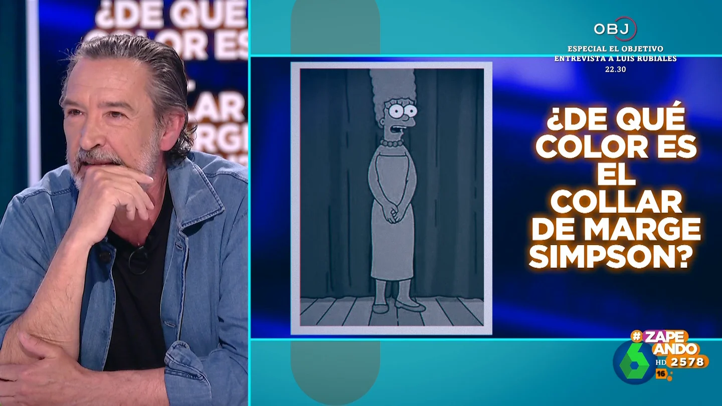 ¿De qué color es el collar de Marge Simpson? Ginés García Millán se atreve con este juego de Zapeando ¿De qué color es el collar de Marge Simpson? Ginés García Millán se atreve con este juego de Zapeando