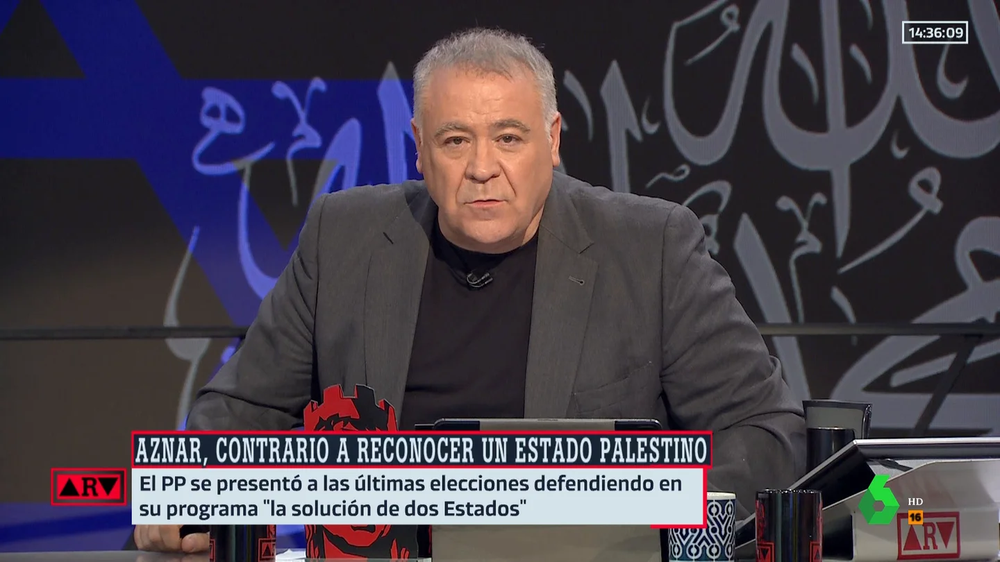 Ferreras critica la postura de Aznar sobre el Estado palestino: "Es un tipo impresentable" Ferreras critica la postura de Aznar sobre el Estado palestino: "Es un tipo impresentable"