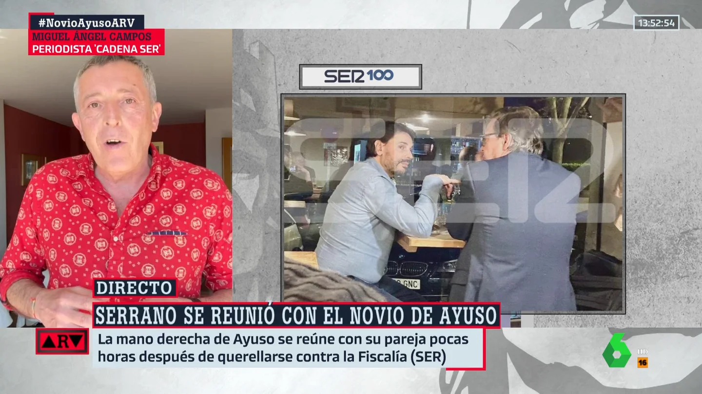 Miguel Ángel Campo, sobre Serrano tras su encuentro con el novio de Ayuso: "¿Qué no diría si fuese entre Cerdán y Koldo?" Miguel Ángel Campo, sobre Serrano tras su encuentro con el novio de Ayuso: "¿Qué no diría si fuese entre Cerdán y Koldo?"