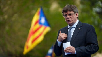  El candidato de Junts y expresidente de la Generalitat, Carles Puigdemont, en el acto en el que anunció su candidatura