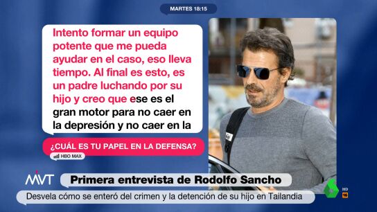 En este v&iacute;deo, M&aacute;s Vale Tarde analiza un fragmento de la entrevista a Rodolfo Sancho como parte del documental de HBO sobre el 'caso Daniel Sancho' en el que explica el papel que est&aacute; jugando en la defensa de su hijo.