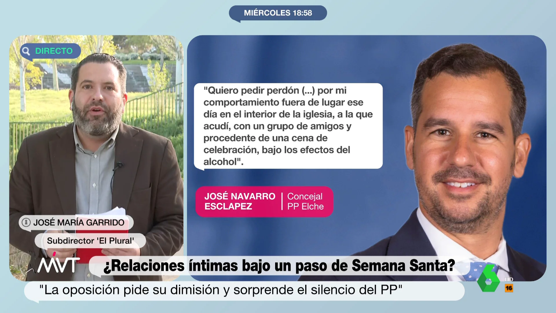 Más Vale Tarde analiza con el periodista José María Garrido el caso del concejal del PP acusado de tener relaciones sexuales bajo un trono de Semana Santa, que en este vídeo destaca el silencio del Partido Popular, Vox y Abogados cristianos.