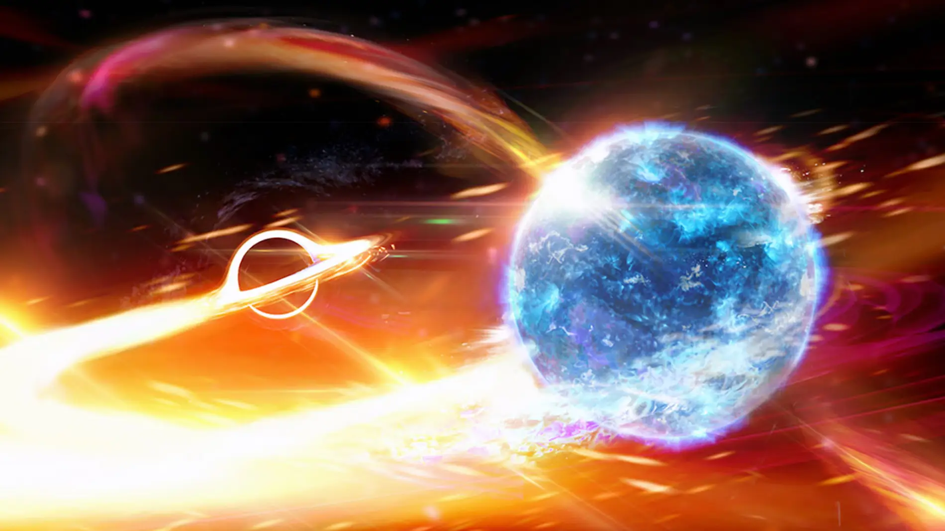 Recreación artística de una fusión de agujero negro y estrella de neutrones