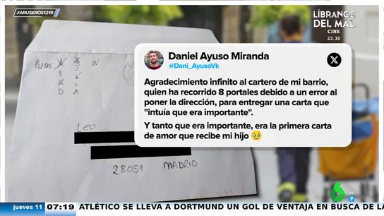Se equivocan con la dirección y el cartero recorre ocho portales hasta dar con el niño al que va dirigida esta carta de amor Se equivocan con la dirección y el cartero recorre ocho portales hasta dar con el niño al que va dirigida esta carta de amor
