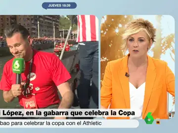 La reacción de Cristina Pardo al ver a Iñaki López junto a la gabarra del Athletic