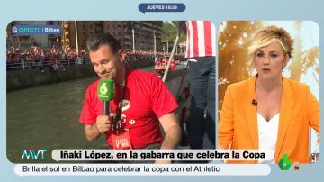La reacción de Cristina Pardo al ver a Iñaki López junto a la gabarra del Athletic