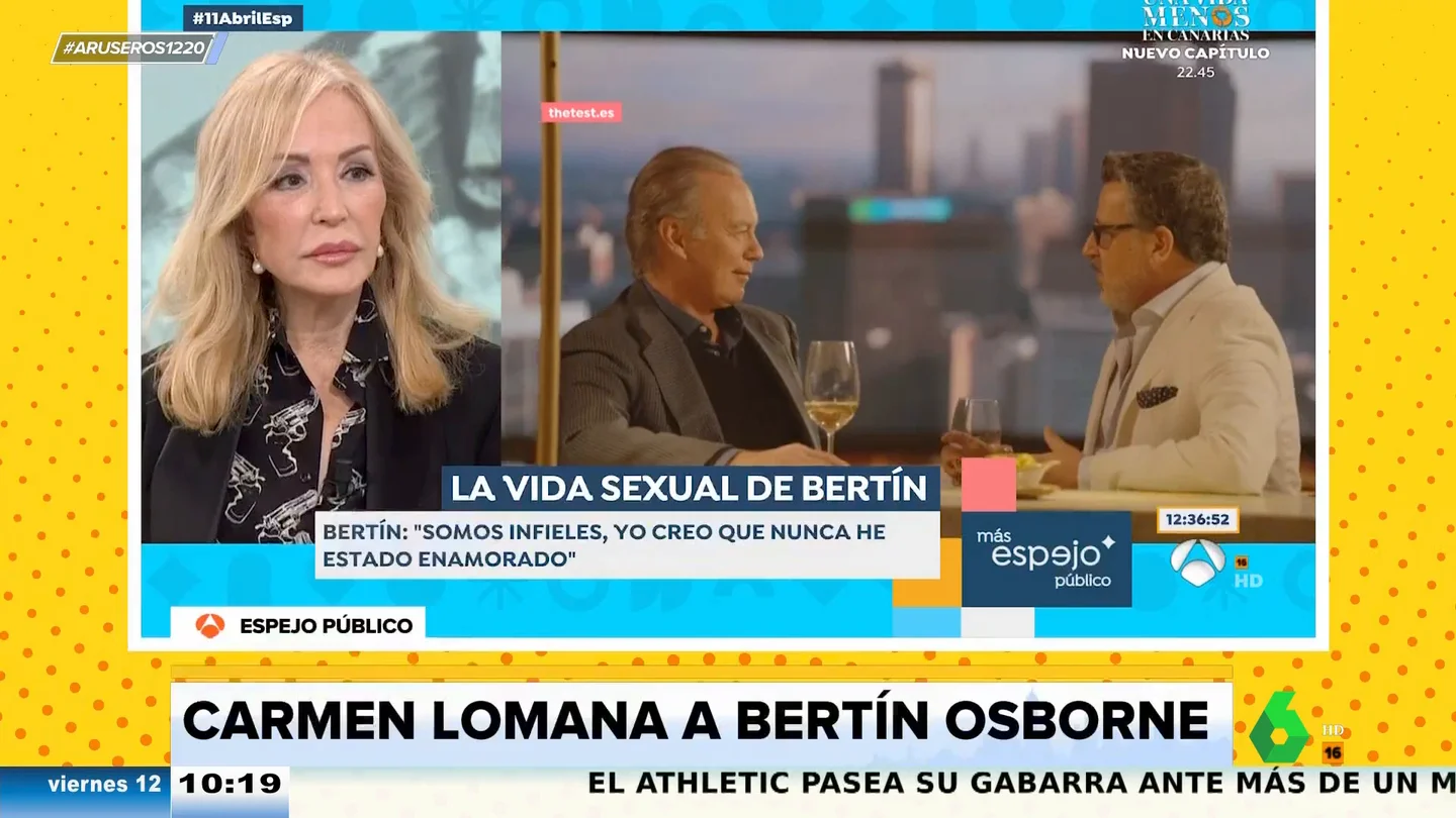 Carmen Lomana afirma que le han dicho que Bertín Osborne sexualmente "no es para tanto": "Los chulos no son buenos amantes" Carmen Lomana afirma que le han dicho que Bertín Osborne sexualmente "no es para tanto": "Los chulos no son buenos amantes"