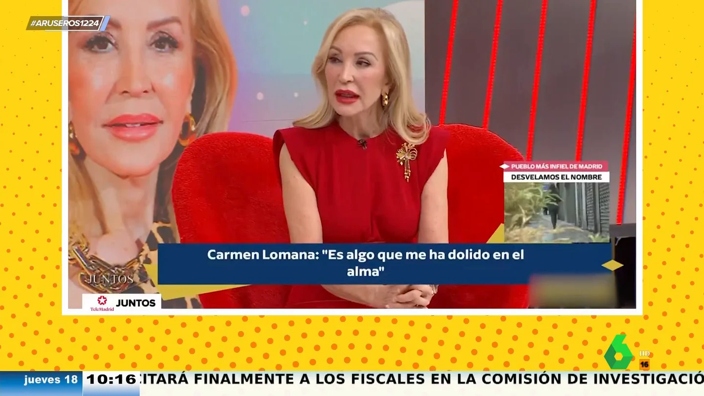 "Yo normalmente soy bastante tranquila pero si me pinchas y te sientas en un plató cobrando tu caché para destrozar a Carmen Lomana, pues claro, no me voy a quedar tan tranquila", afirma rotunda Carmen Lomana. "Yo normalmente soy bastante tranquila pero si me pinchas y te sientas en un plató cobrando tu caché para destrozar a Carmen Lomana, pues claro, no me voy a quedar tan tranquila", afirma rotunda Carmen Lomana.