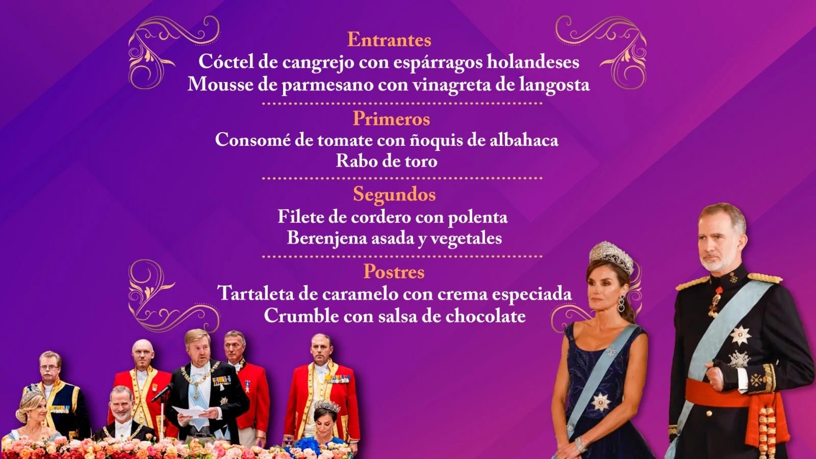 El menú de 10 platos de la cena de gala del rey Felipe y la reina Letizia con los reyes de Holanda 