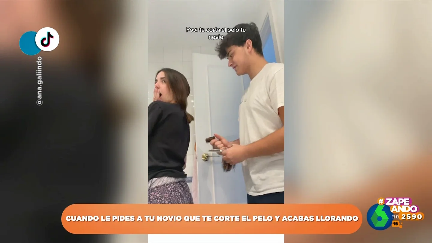 Reacción de una chica después de que su novio le corte el pelo Reacción de una chica después de que su novio le corte el pelo