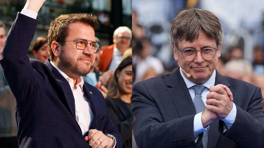 Aragonès y Puigdemont en actos de precampaña Aragonès y Puigdemont en actos de precampaña