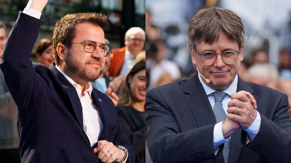 Aragonès y Puigdemont en actos de precampaña