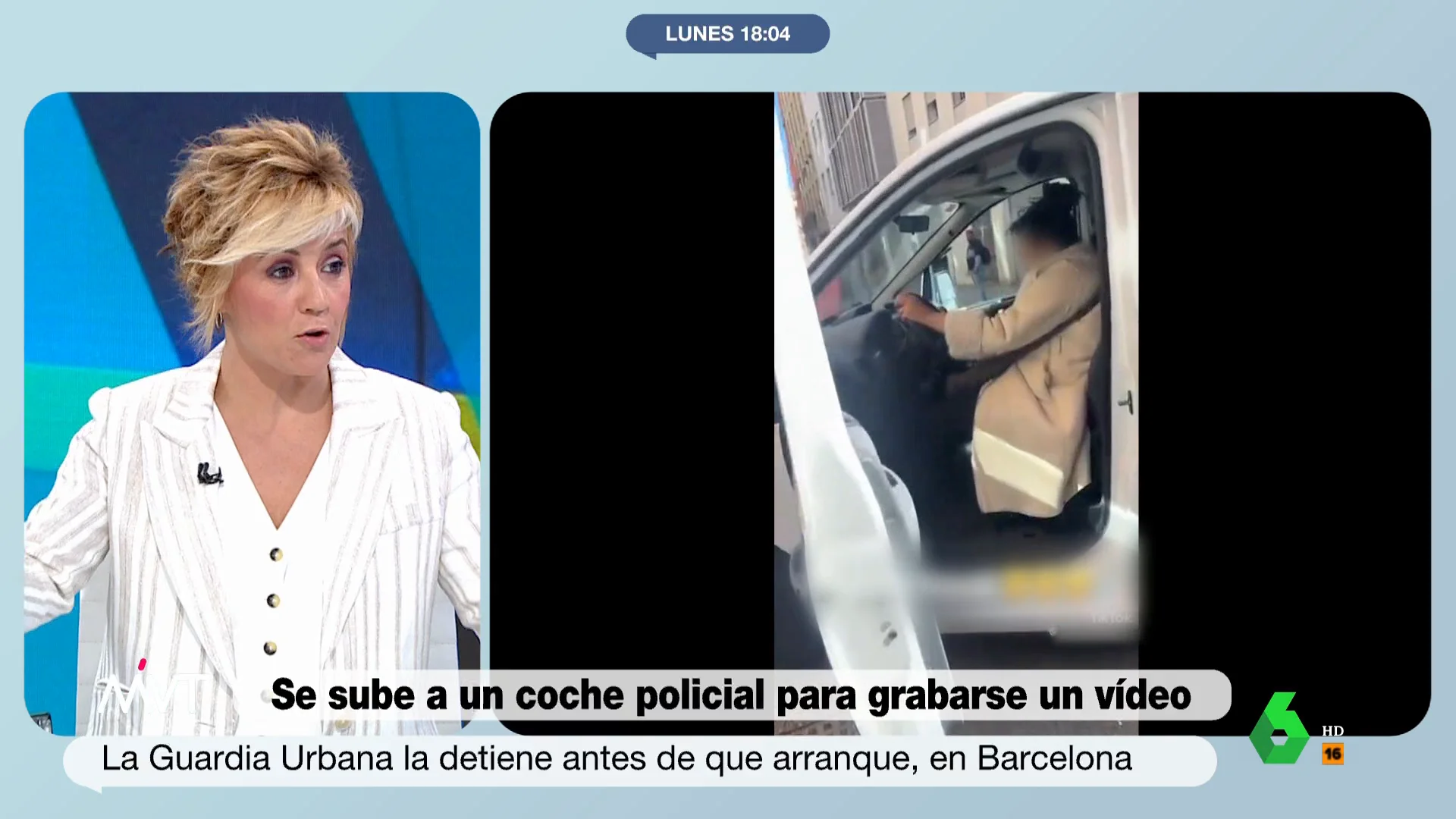 Más Vale Tarde analiza el surrealista vídeo viral en el que una mujer se sube y arranca un coche de la Guardia Urbana mientras se graba para las redes. La opinión de Bea de Vicente y Cristina Pardo sobre si constituye un delito, en este vídeo.