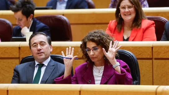 La vicepresidenta primera, María Jesús Montero y el ministro de Exteriores, José Manuel Albares, durante la sesión del Senado La vicepresidenta primera, María Jesús Montero y el ministro de Exteriores, José Manuel Albares, durante la sesión del Senado