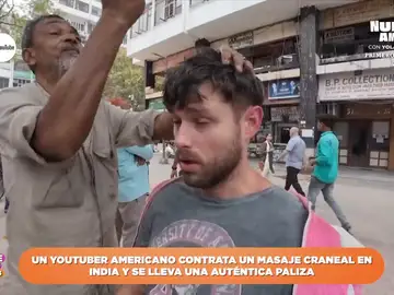 &quot;Le está arreando como si le debiera dinero&quot;: el enérgico masaje craneal que contrata un youtuber en India