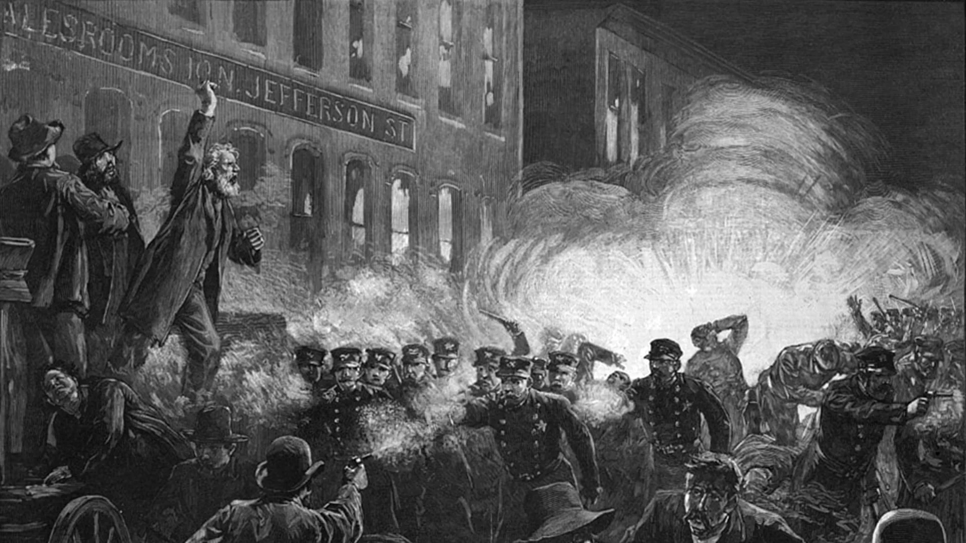 Una imagen de las protestas de Haymarket, origen del Día del Trabajador (1 de mayo)