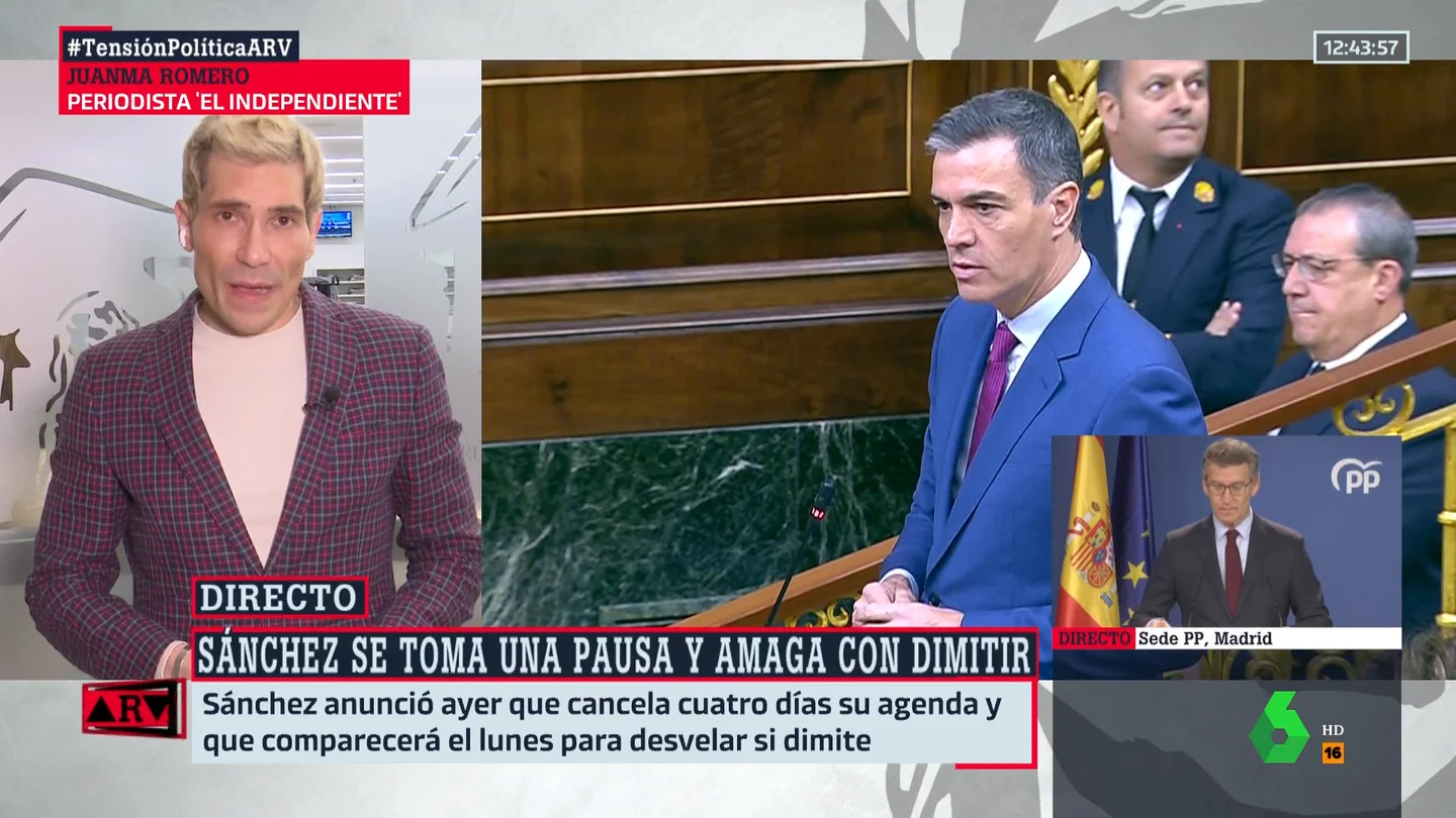 ARV- Juanma Romero desvela cuál es la sensación en el PSOE tras la carta de Sánchez: "Creen que ha llegado a su límite" ARV- Juanma Romero desvela cuál es la sensación en el PSOE tras la carta de Sánchez: "Creen que ha llegado a su límite"