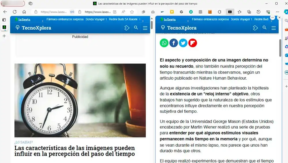 Pantalla dividida en Microsoft Edge