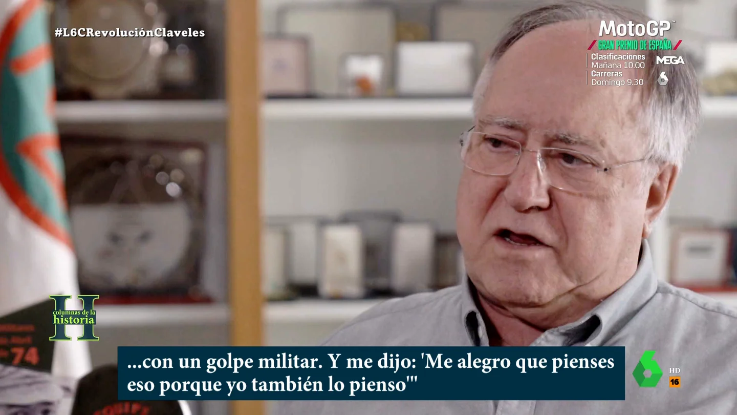 El último capitán vivo de la Revolución de los Claveles desvela cómo surgió "Estamos cambiado la rueda y digo a un compañero: 'Esto solo saldrá adelante con un golpe militar'. Y me dijo: 'Me alegro de que pienses eso, porque yo también'", recuerda Vasco Lourenço en esta entrevista para laSexta Columna.