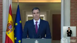  Captura de vídeo de la señal institucional de La Moncloa, de la comparecencia del presidente del Gobierno, Pedro Sánchez.