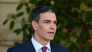 Pedro Sánchez, durante su comparecencia en la que ha anunciado su continuidad como presidente del Gobierno