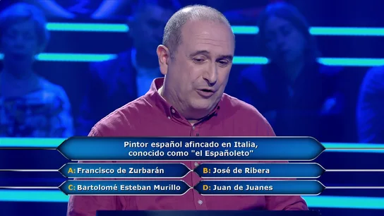 Un café con un compañero le hace adivinar la pregunta de ¿Quién quiere ser millonario?: "Justo hablé de él en un café" Una charla con un profesor de historia ha hecho posible que este concursante de ¿Quién quiere ser millonario? pueda pasar de ronda. Justamente su amigo y él hablaron sobre el pintor que resuelve la pregunta que le plantea Juanra Bonet.