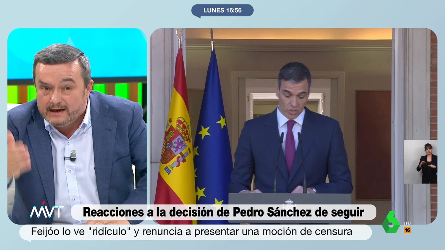MVT Chema Crespo, sobre la reacción de PP y Vox al anuncio de Pedro Sánchez: "Algo habrá hecho bien" MVT Chema Crespo, sobre la reacción de PP y Vox al anuncio de Pedro Sánchez: "Algo habrá hecho bien"