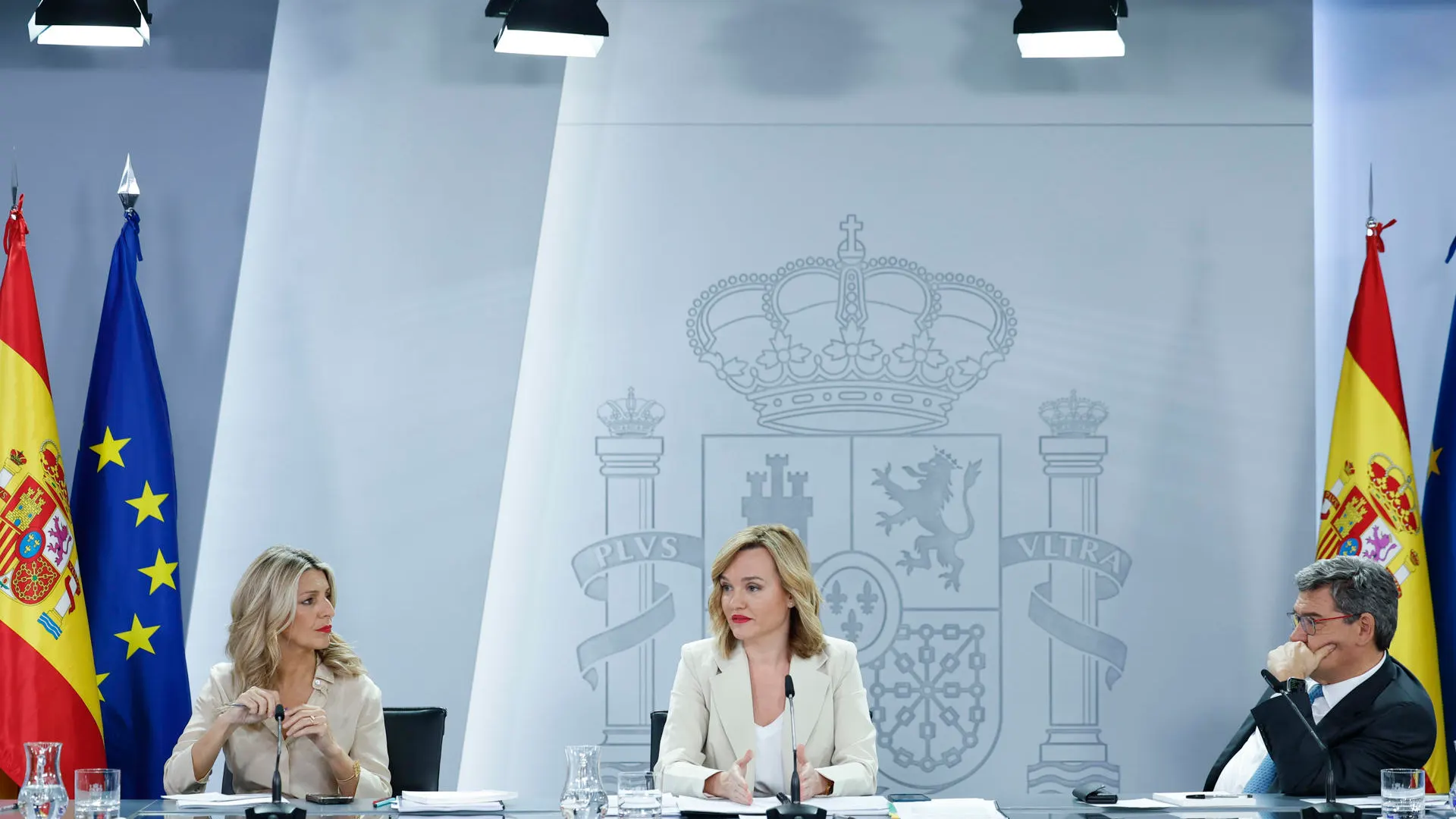 Yolanda Díaz, Pilar Alegría y José Luis Escrivá