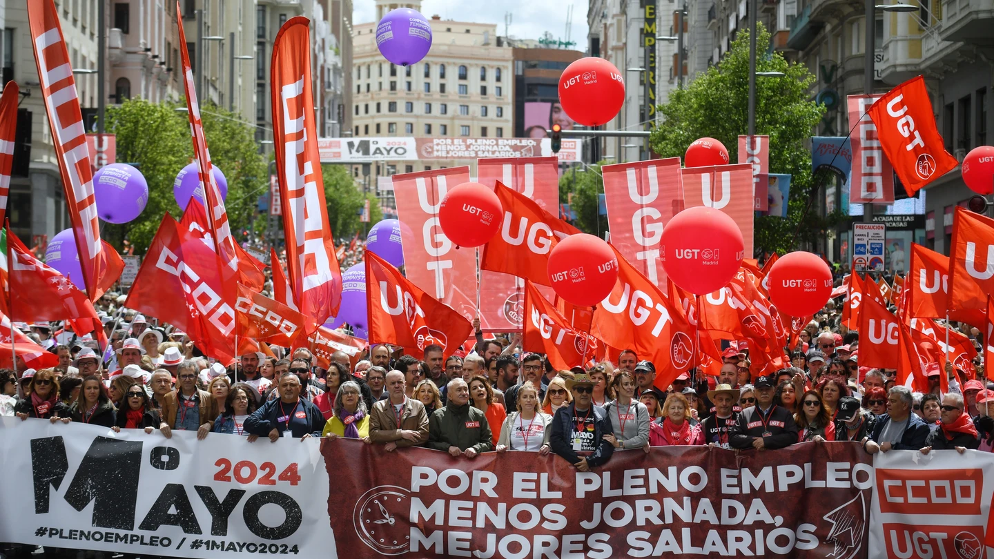 Manifestación por el Día del Trabajador, a 1 de mayo de 2024, en Madrid (España) Manifestación por el Día del Trabajador, a 1 de mayo de 2024, en Madrid (España)