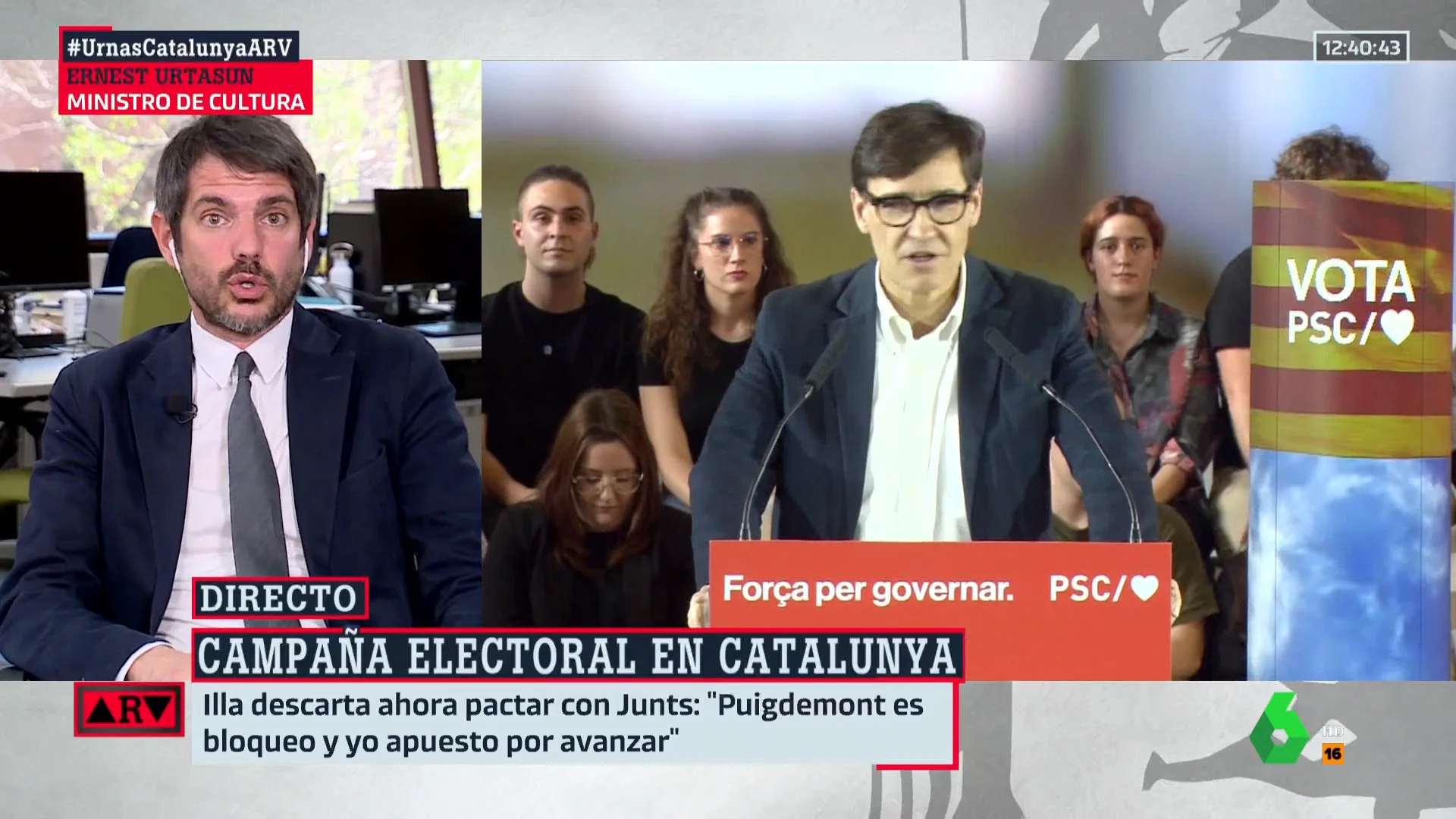 Urtasun, sobre el posible pacto de PSC y Junts: "Illa tiene que elegir: o gobernar con los neoliberales o gobernar con los comunes"